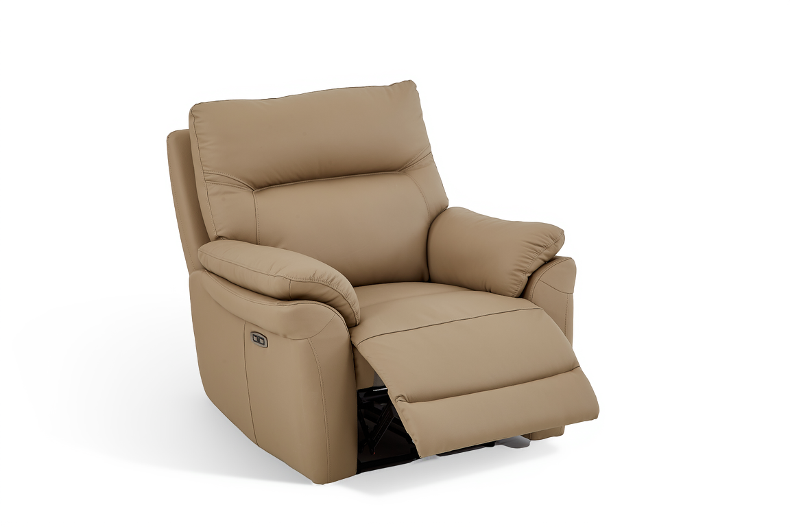 Beige Leather Electric 1 Seater Recliner Chair CINECITTA