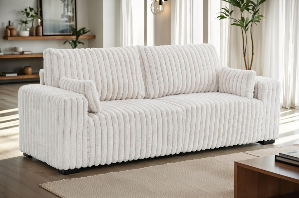 Beige Jumbo Cord 3 Seater Sofa BOLZANO Background