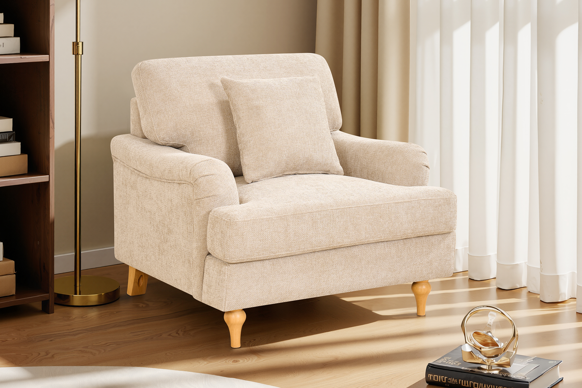 Beige Textured Chenille 1 Seater Sofa HAMILTON