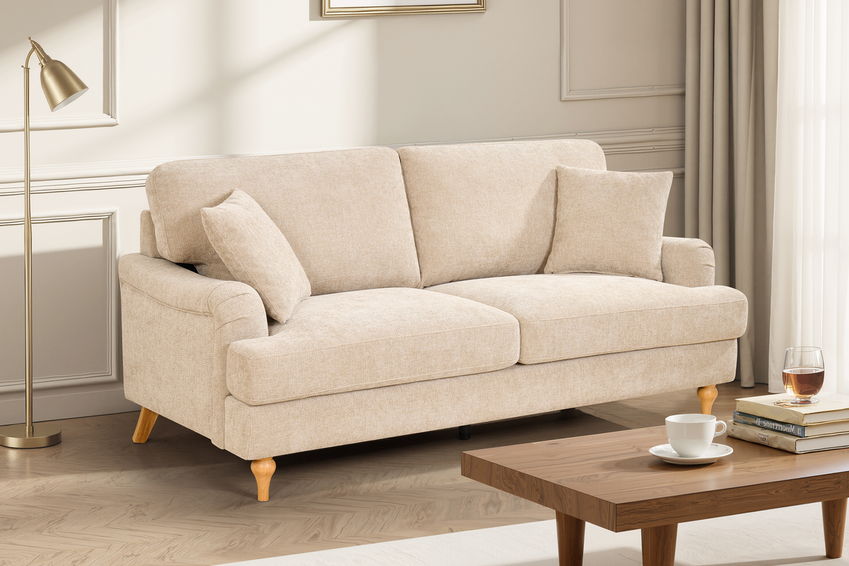 Beige Textured Chenille 3 Seater Sofa HAMILTON
