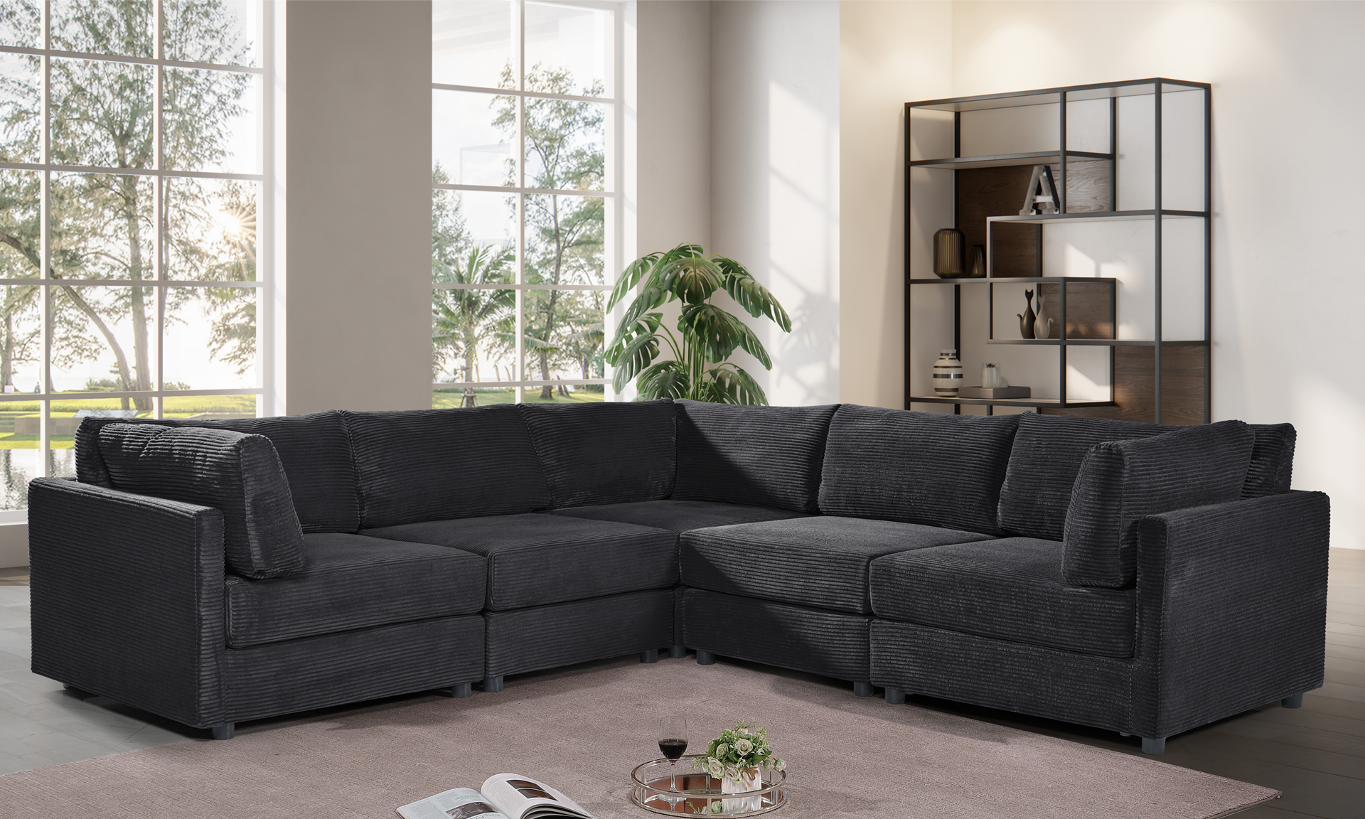 Black Jumbo Cord Sofa Corner 2C2 Modular TUSCANY