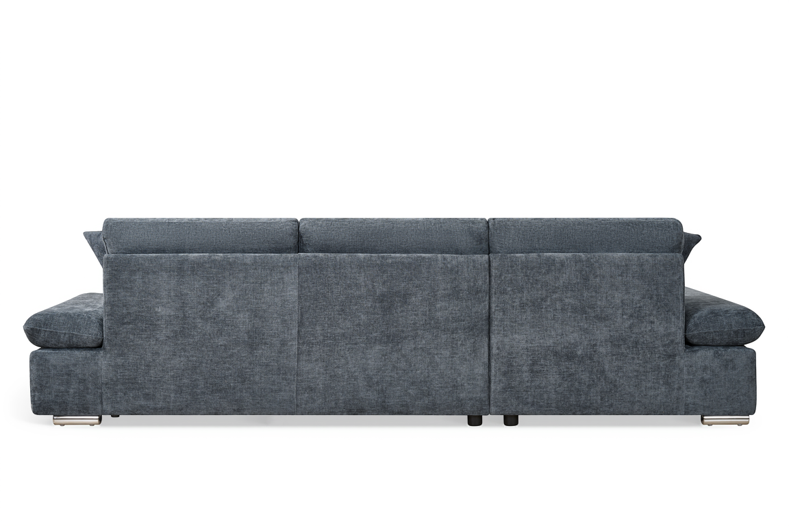 blue chenille corner sofabed with chaise and storage compartment 