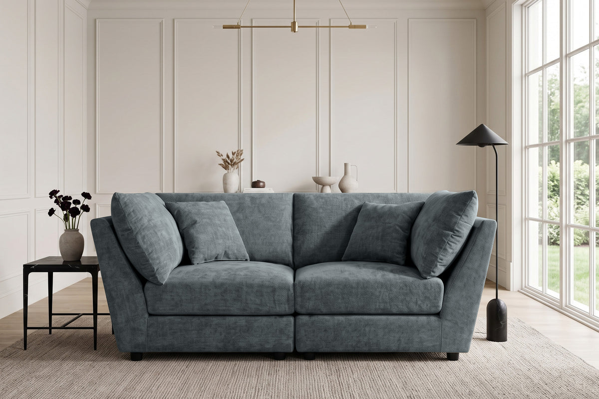 Blue Chenille Fabric 2 Seater Modular Sofa MADDIE