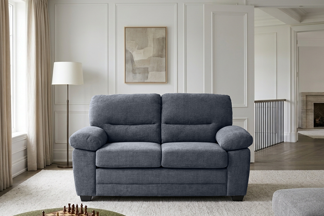 Blue Chenille Fabric 2 Seater Sofa LINCOLN