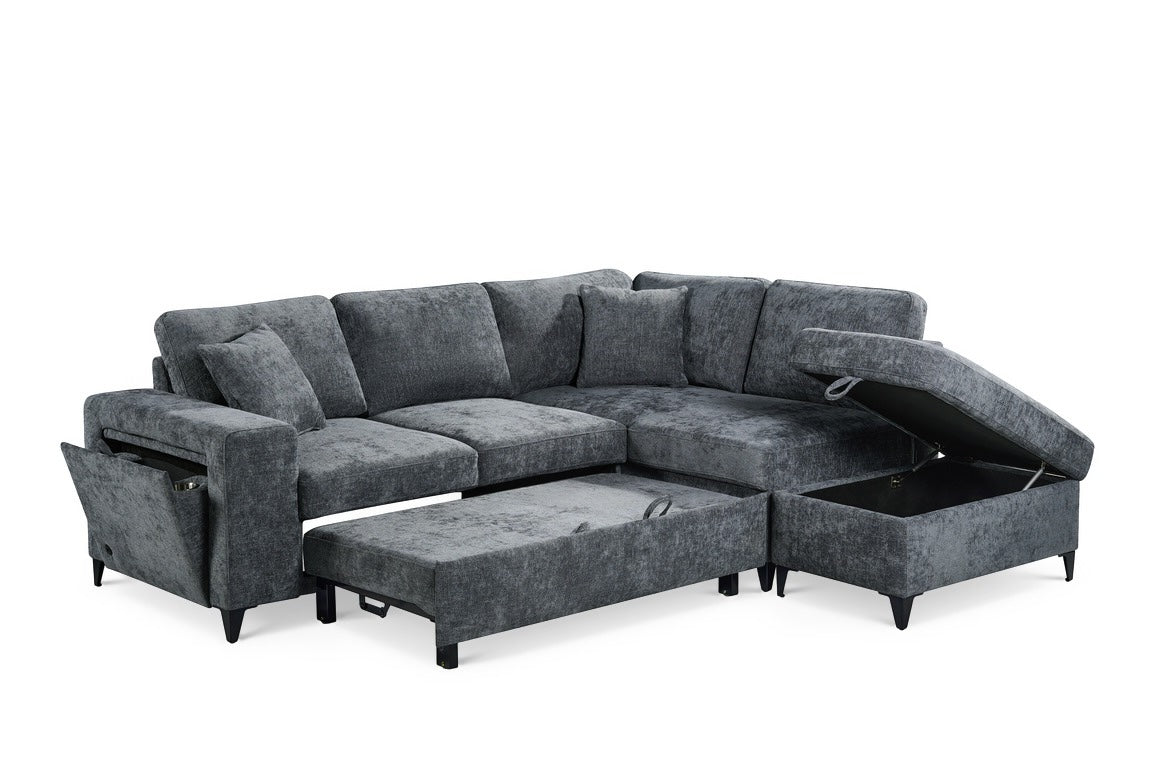Blue Chenille Fabric 2C1 Corner Sofabed with Storage JAMIE