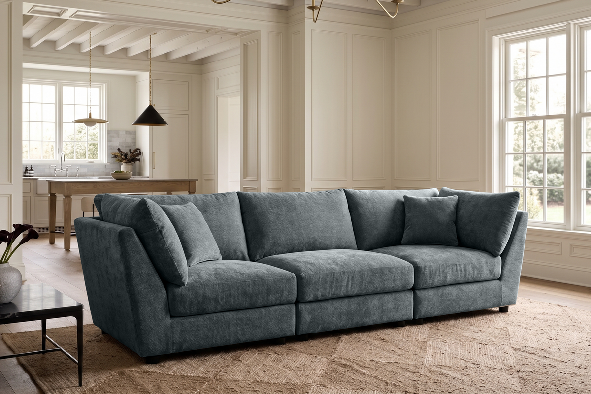 Blue Chenille Fabric 3 Seater Modular Sofa MADDIE