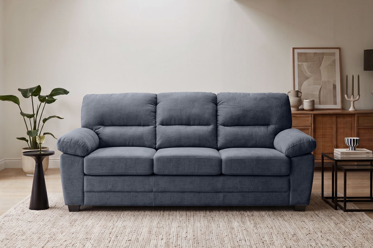 Blue Chenille Fabric 3 Seater Sofa LINCOLN