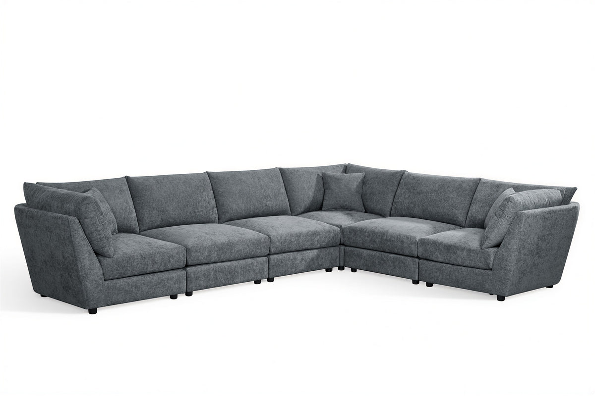 Blue Chenille Fabric 6 Seater Modular Corner Sofa MADDIE
