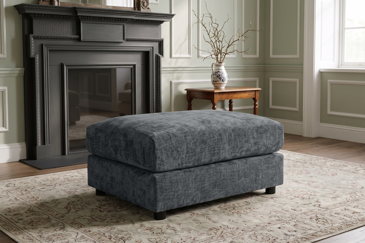 Blue Chenille Fabric Modular Ottoman MADDIE