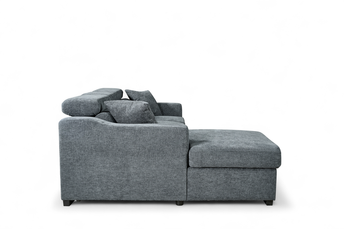 Blue Chenille Fabric 1C2 Corner Sofabed with Storage ARTHUR