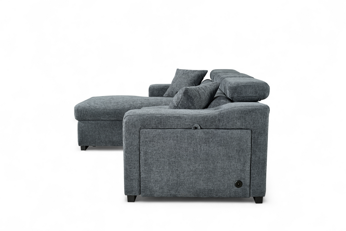 Blue Chenille Fabric 1C2 Corner Sofabed with Storage ARTHUR