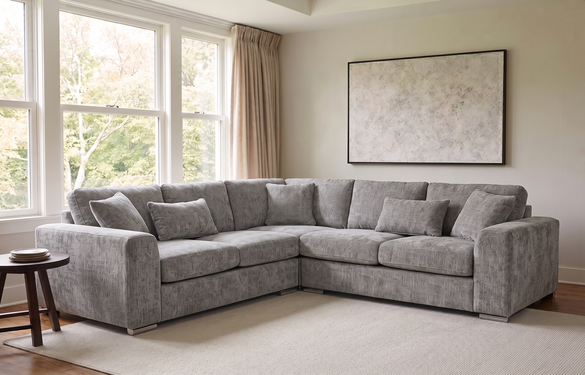 Woven Chenille Grey 2C2 Corner Sofa LOGAN