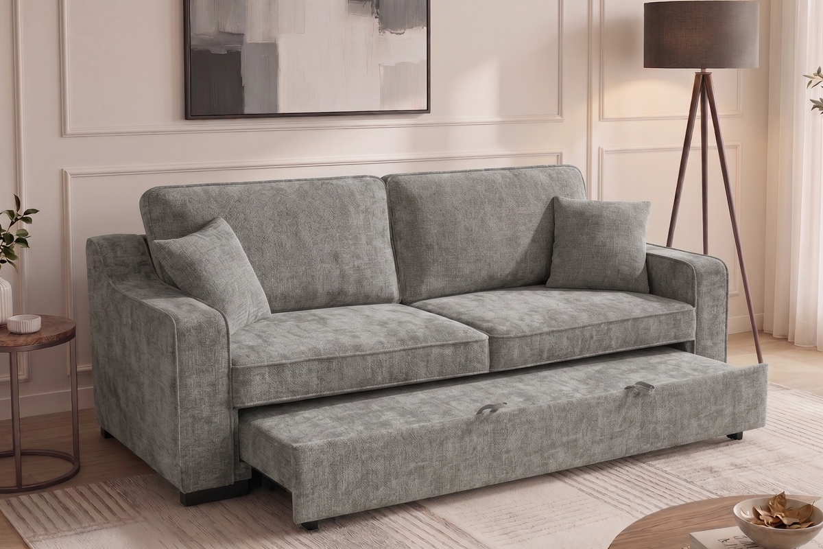 Grey Chenille Fabric 3 Seater Sofabed NATHAN