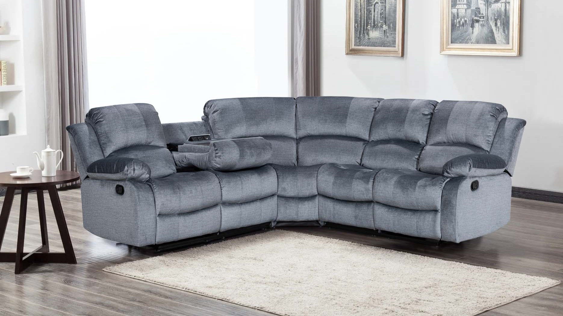 Chenille Fabric Grey 2C2 Manual Recliner Corner Sofa VALENCIA