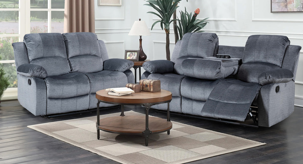 Chenille Fabric Grey 3 + 2 Seater Manual Recliner Sofa Set VALENCIA