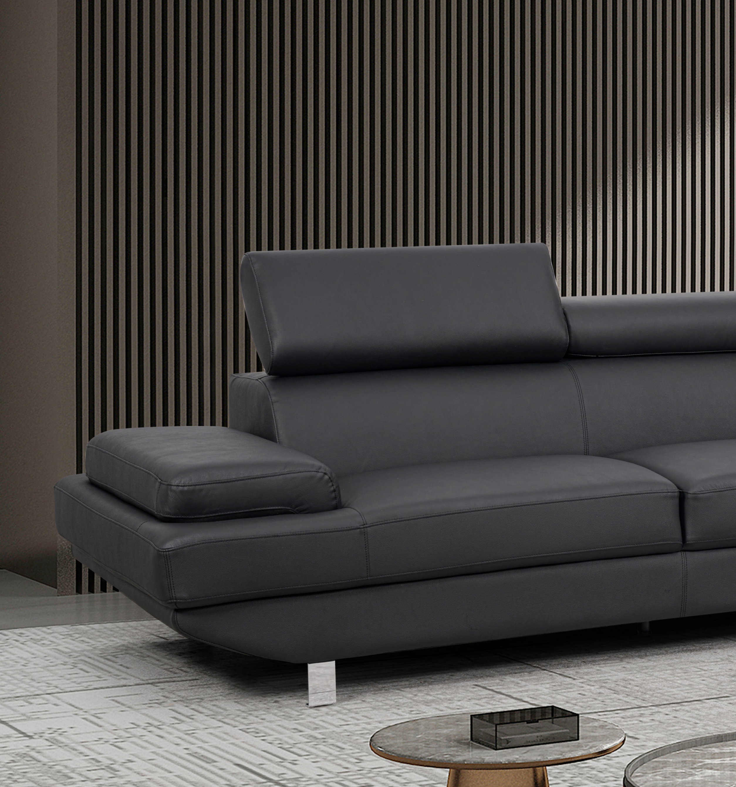 Genuine Leather Black San Remo Right Hand Facing Corner Sofa