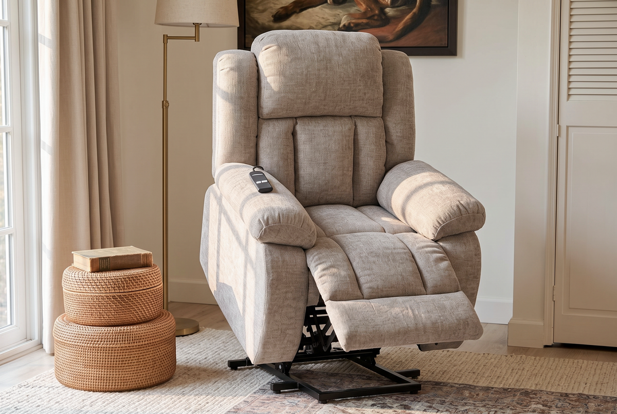 Chenille Beige Electric Riser Recliner ONTARIO