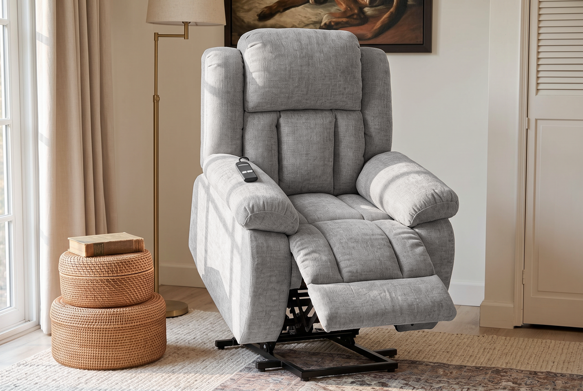 Chenille Grey Electric Riser Recliner ONTARIO