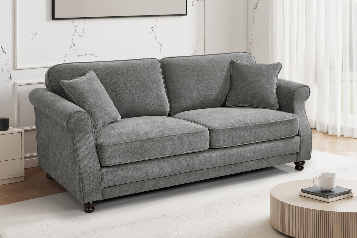 Dark grey chenille 3 seater sofa in a living room