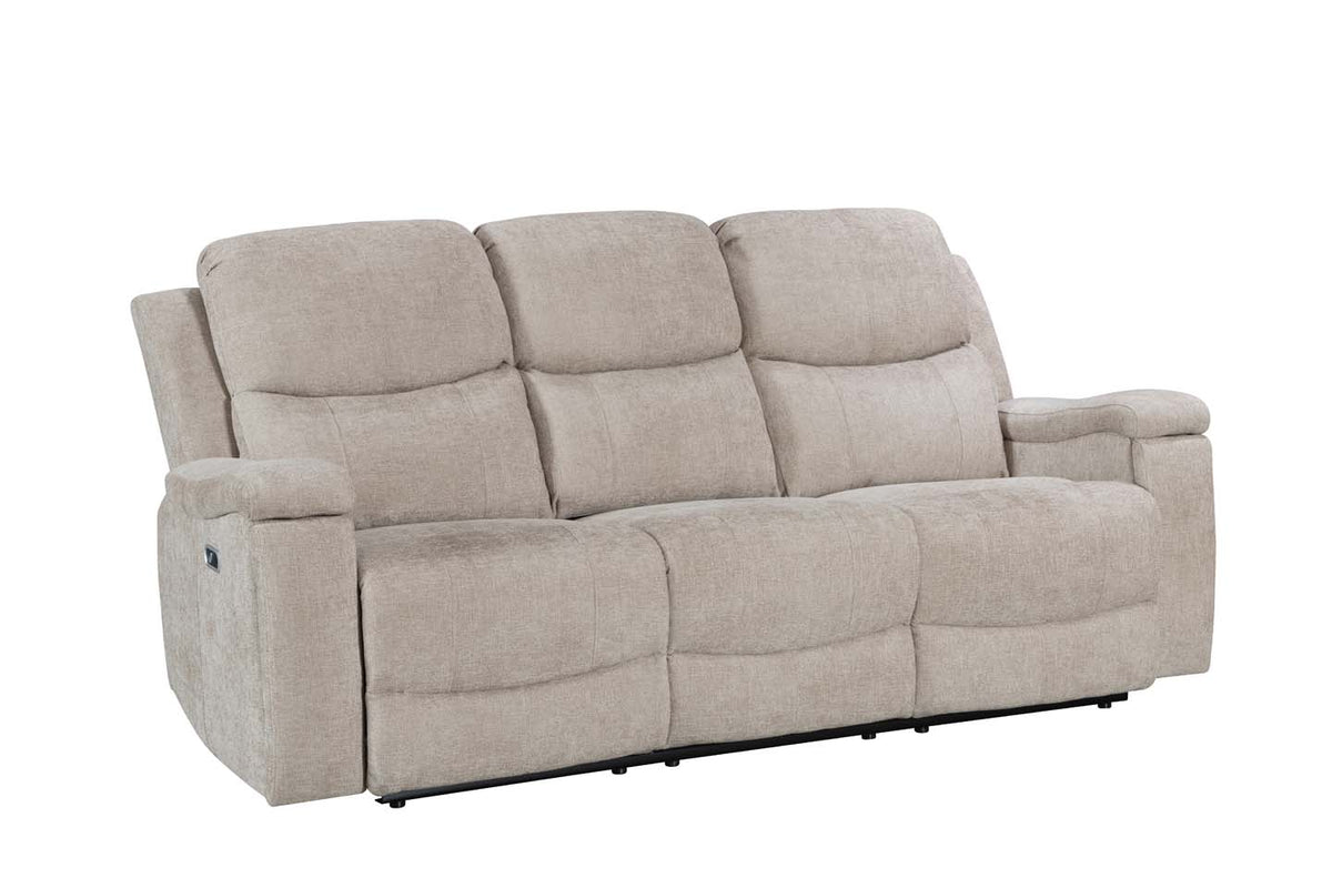Beige Chenille Fabric Electric 3 Seater Recliner Sofa VISCONTI