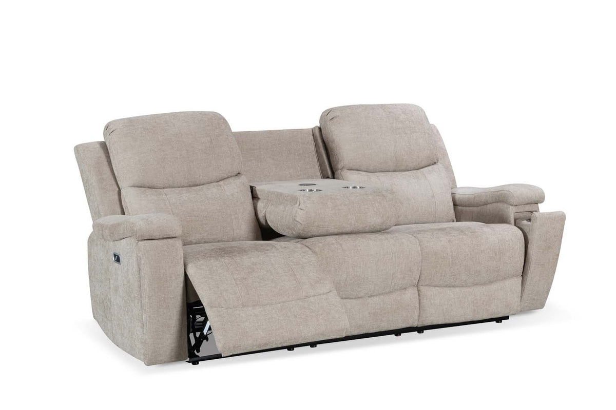 Beige Chenille Fabric Electric 3 Seater Recliner Sofa VISCONTI