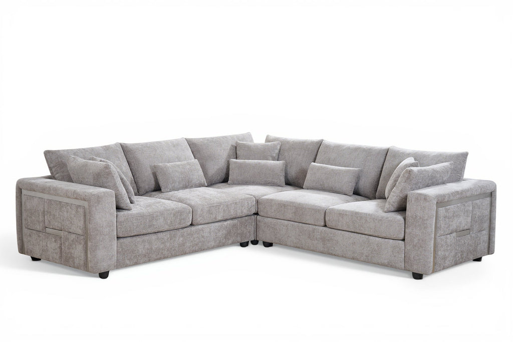 modern grey corner sofa in chenille fabric upholstery with stylish ...