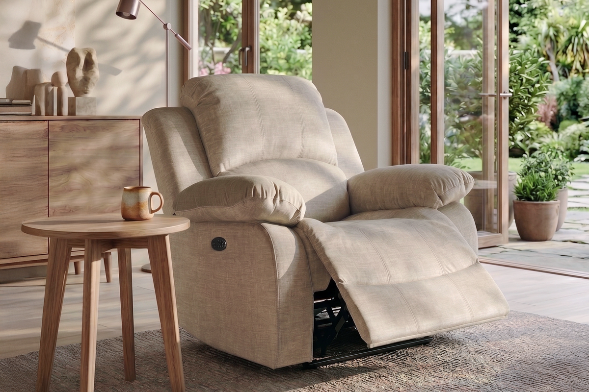Chenille Fabric Oatmeal Beige Electric Recliner Chair VALENCIA