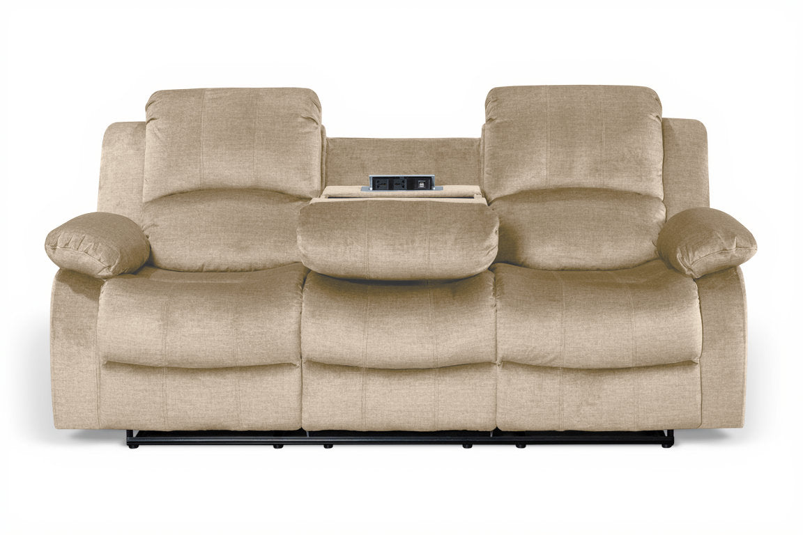 Chenille Fabric Oatmeal Beige 3 Seater Manual Recliner Sofa VALENCIA