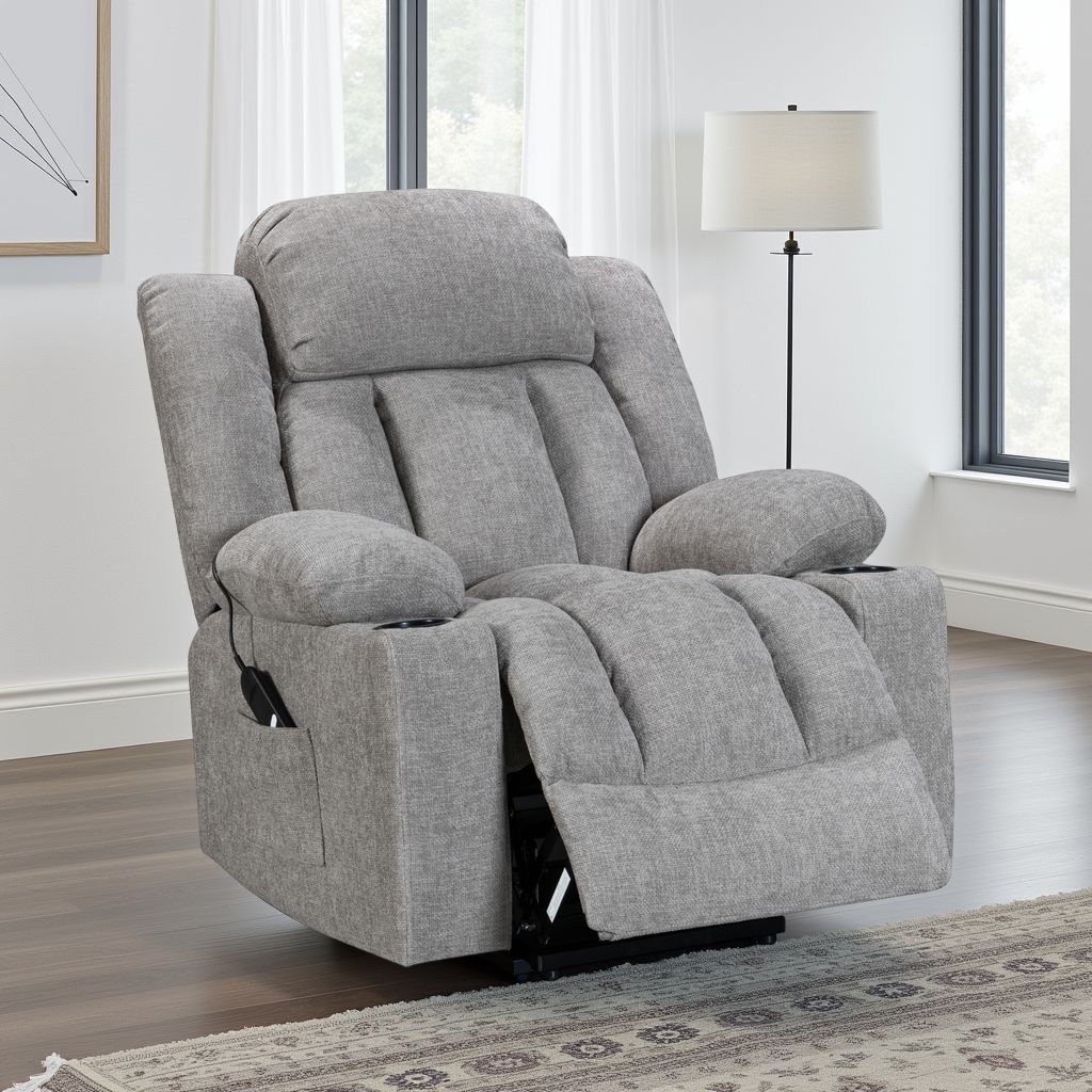 Chenille Grey Electric Riser Recliner VANCOUVER