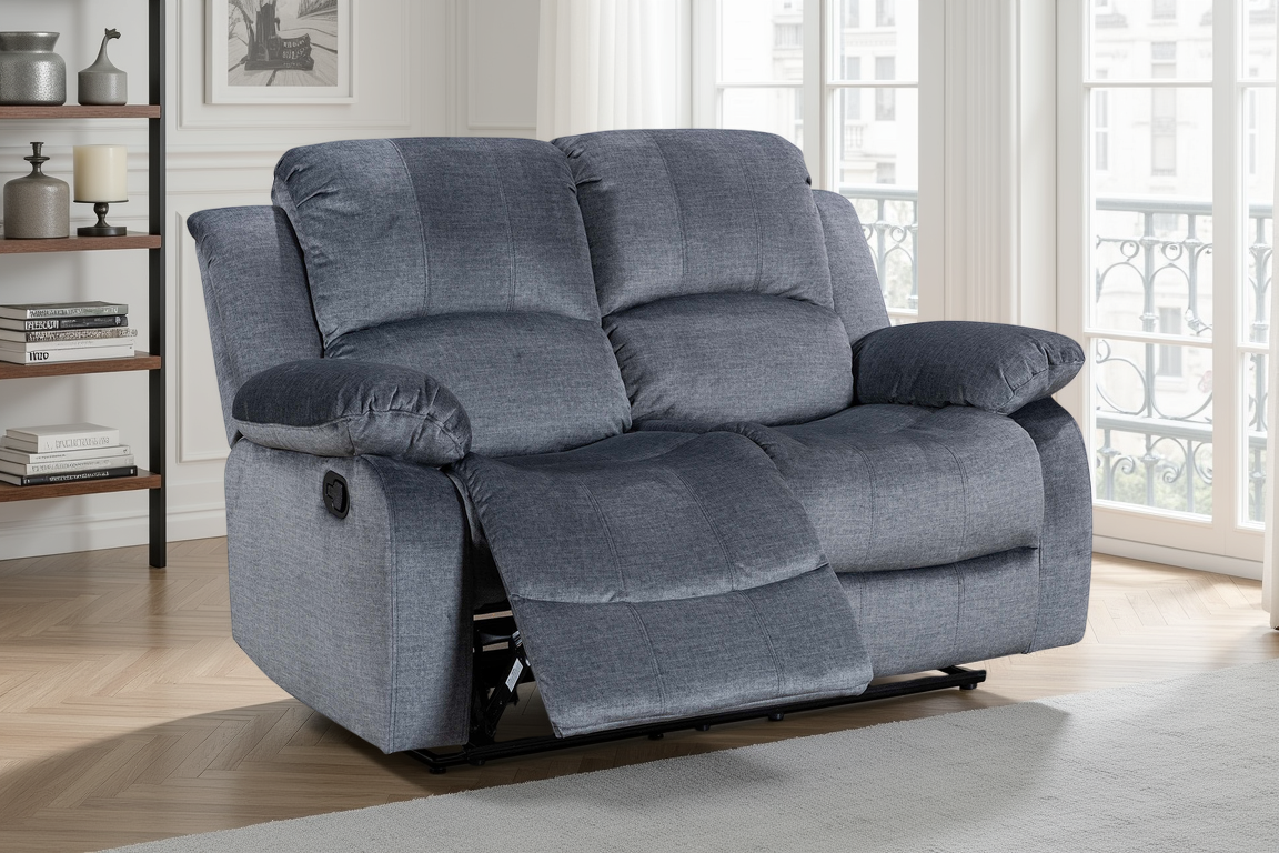 Chenille Fabric Grey 2 Seater Manual Recliner Sofa VALENCIA