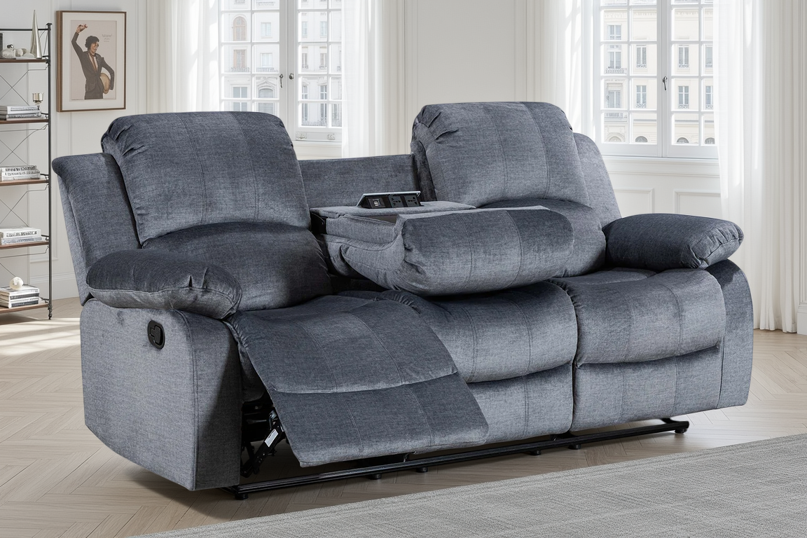 Chenille Fabric Grey 3 Seater Manual Recliner Sofa VALENCIA