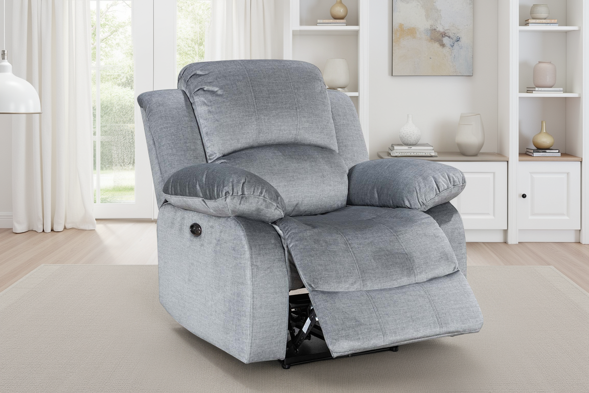 Chenille Fabric Grey Electric Recliner Chair VALENCIA