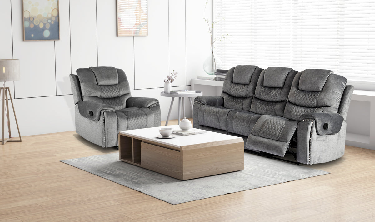 Chenille Fabric Grey 3 + 1 Seater Manual Recliner Sofa Set RAVENNA