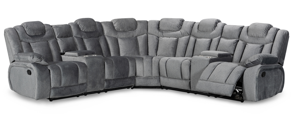 Chenille Fabric Grey Toledo 2C2 Manual Recliner Corner Sofa with Cup Holders and Console