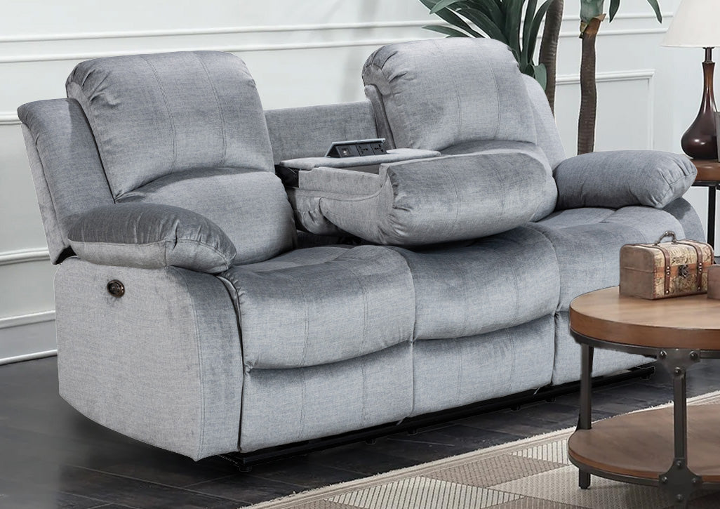 Home › Recliner Sofas › Chenille Fabric Grey Valencia 3 Seater Electric ...