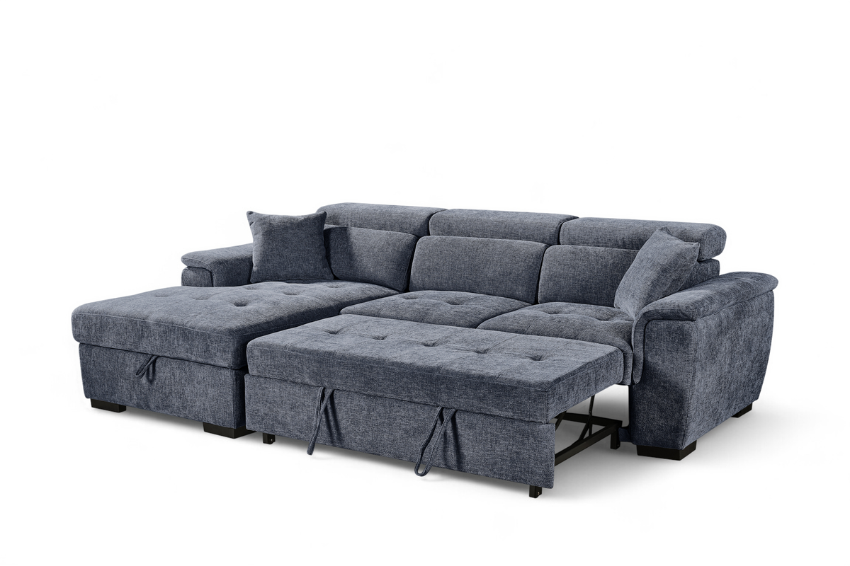 Pale Blue Chenille Fabric 1C2 Corner Sofabed with Storage WILSON