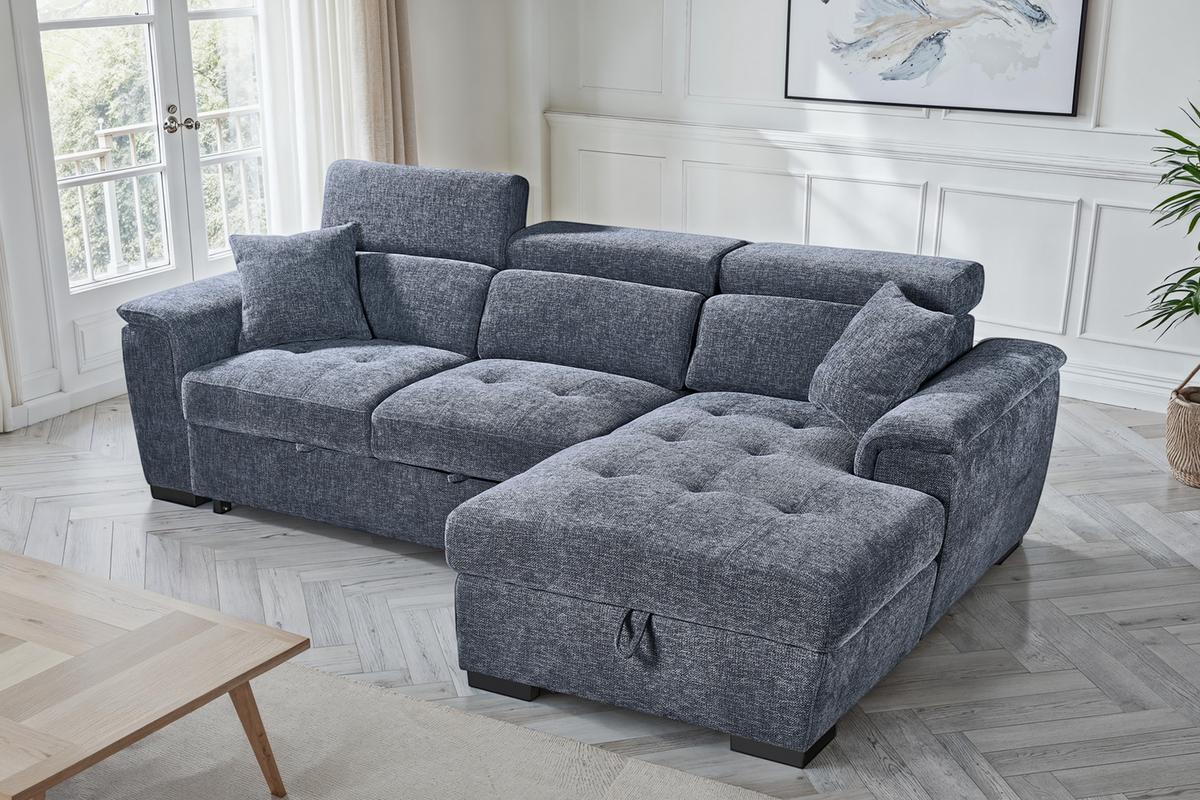 Pale Blue Chenille Fabric 2C1 Corner Sofabed with Storage WILSON