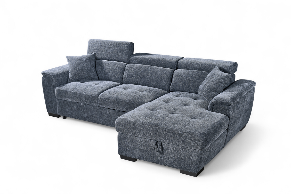 Pale Blue Chenille Fabric 2C1 Corner Sofabed with Storage WILSON