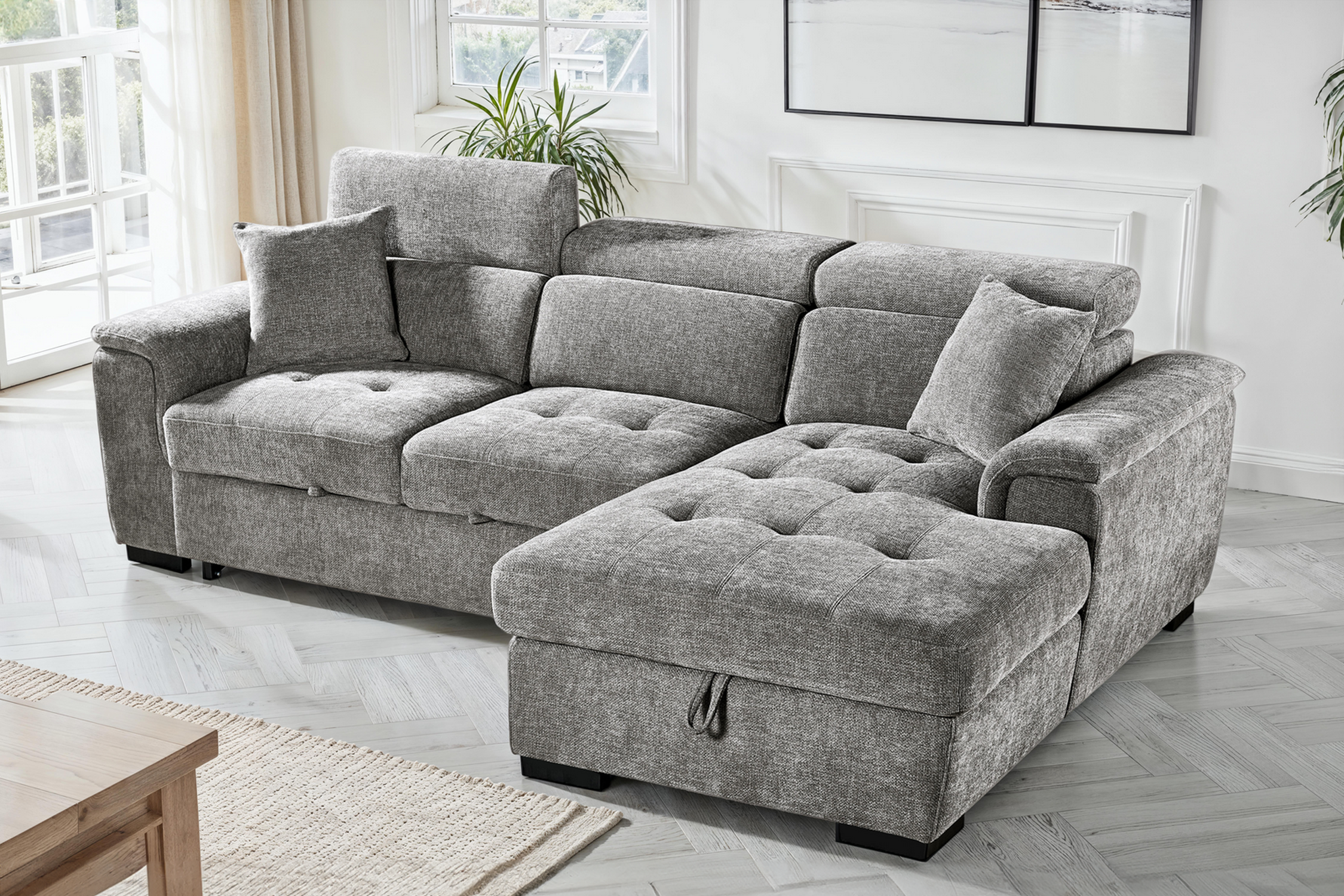 Grey Chenille Fabric 2C1 Corner Sofabed with Storage WILSON