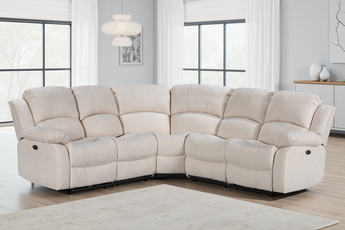 Beige Fabric 2C2 Electric Recliner Corner Sofa VALENCIA