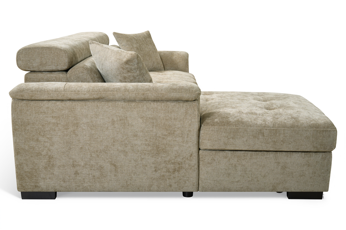 Beige Chenille Fabric 1C2 Corner Sofabed with Storage WILSON