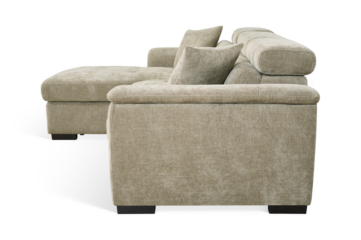 Beige Chenille Fabric 1C2 Corner Sofabed with Storage WILSON