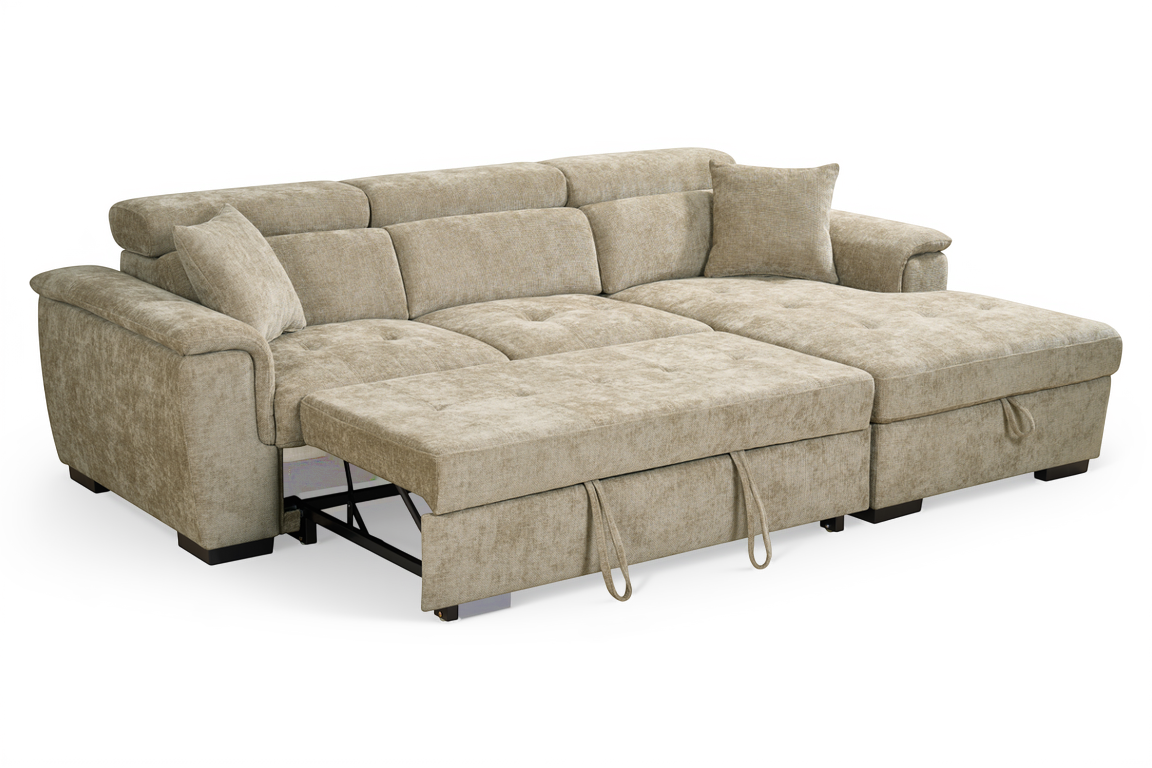Beige Chenille Fabric 2C1 Corner Sofabed with Storage WILSON