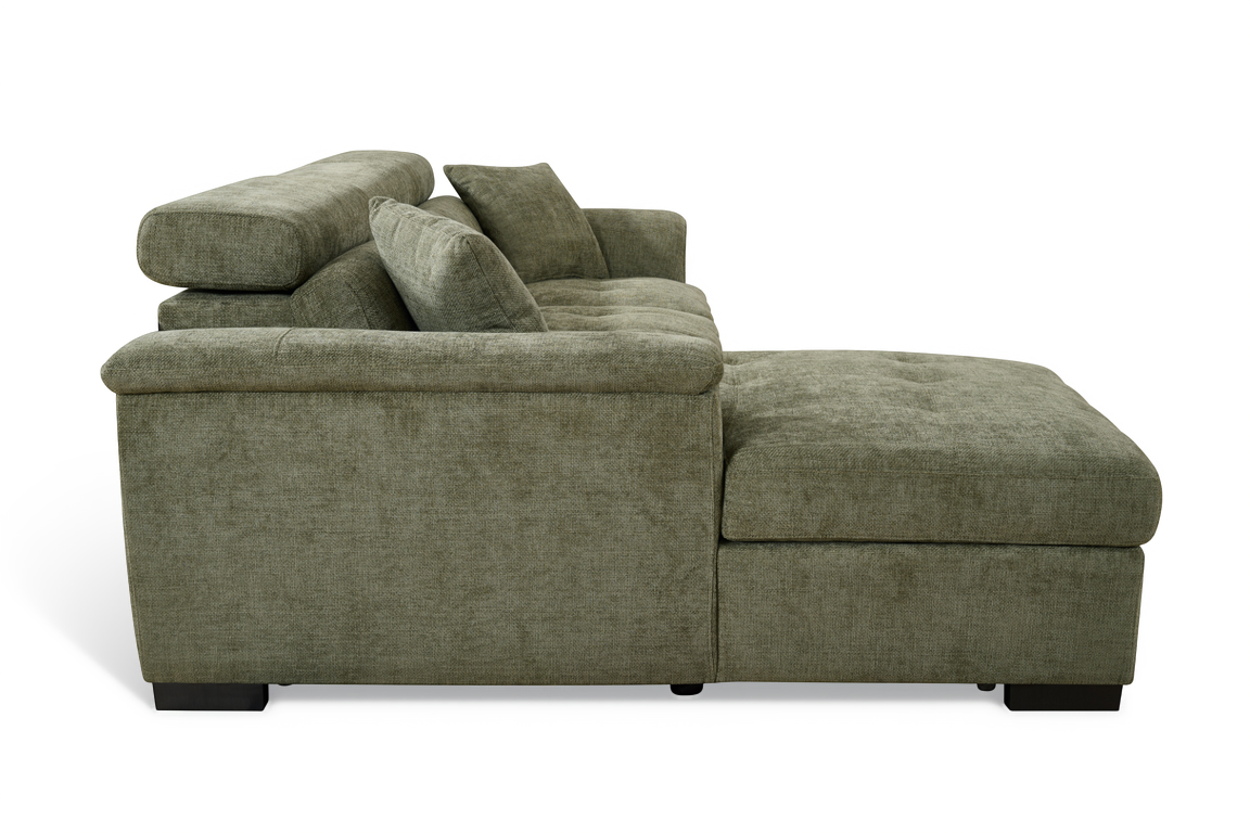 Green Chenille Fabric 1C2 Corner Sofabed with Storage WILSON