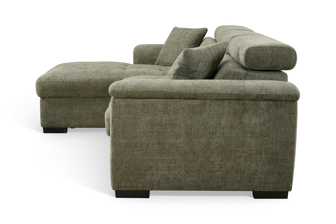 Green Chenille Fabric 1C2 Corner Sofabed with Storage WILSON