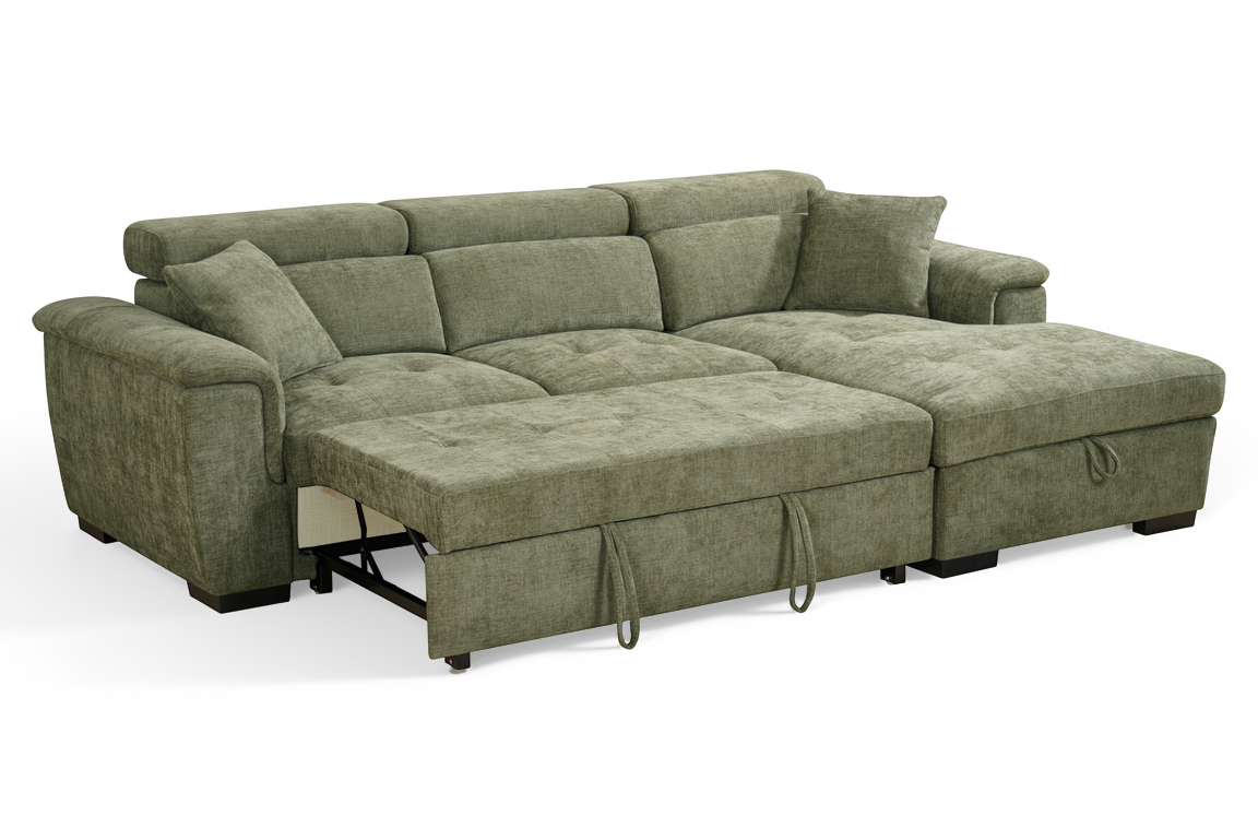 Green Chenille Fabric 2C1 Corner Sofabed with Storage WILSON