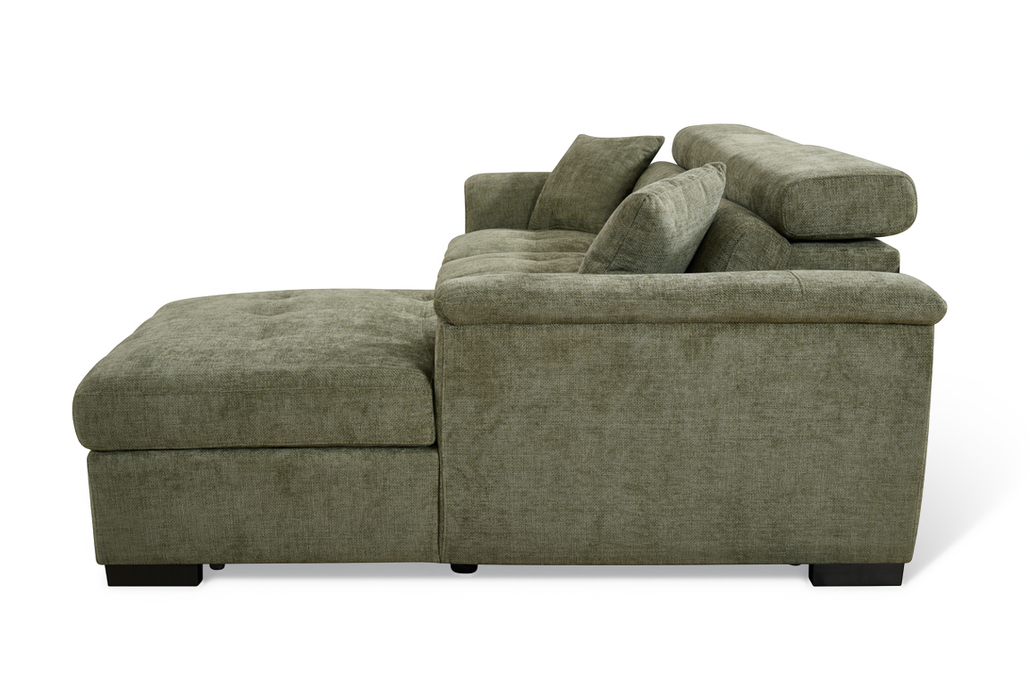 Green Chenille Fabric 2C1 Corner Sofabed with Storage WILSON