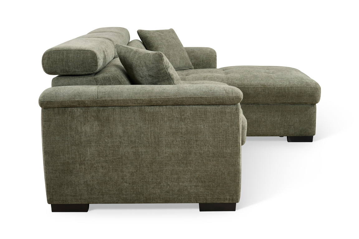 Green Chenille Fabric 2C1 Corner Sofabed with Storage WILSON
