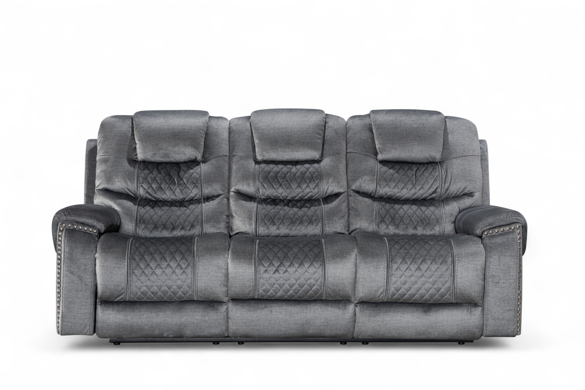 Chenille Fabric Grey 3 Seater Electric Recliner Sofa RAVENNA