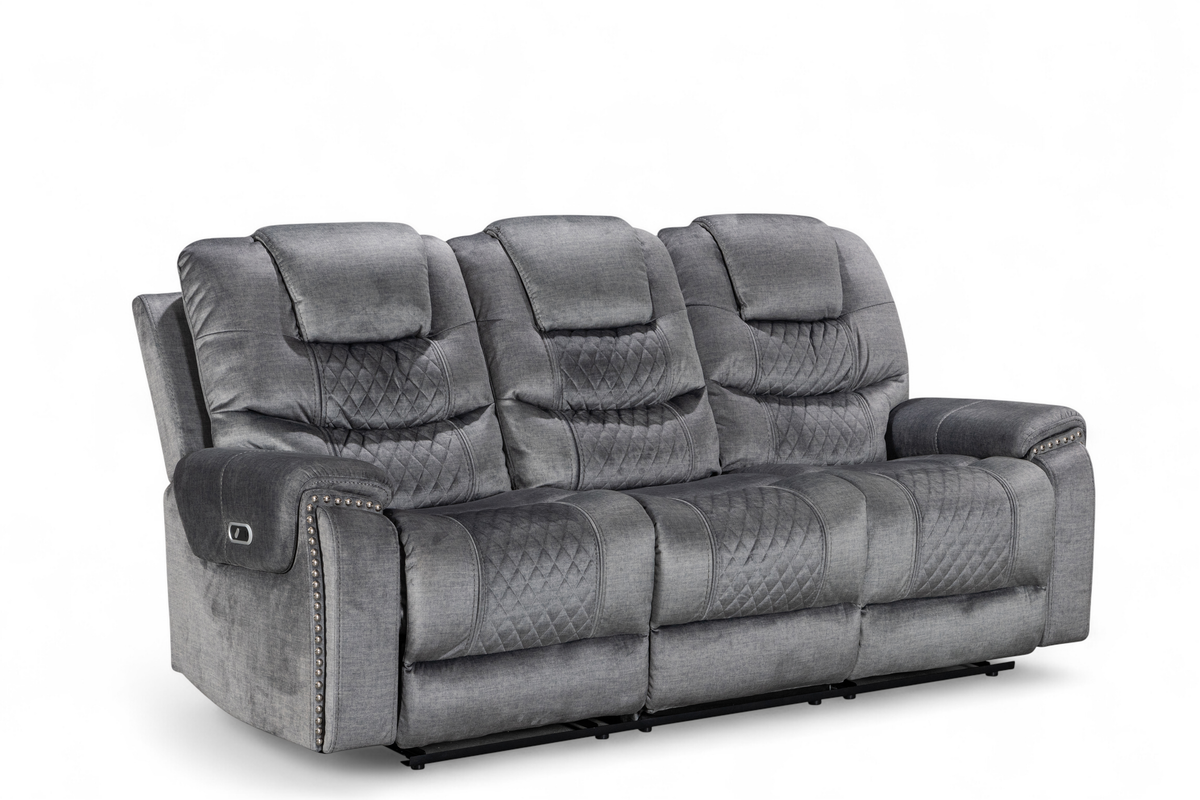 Chenille Fabric Grey 3 Seater Electric Recliner Sofa RAVENNA